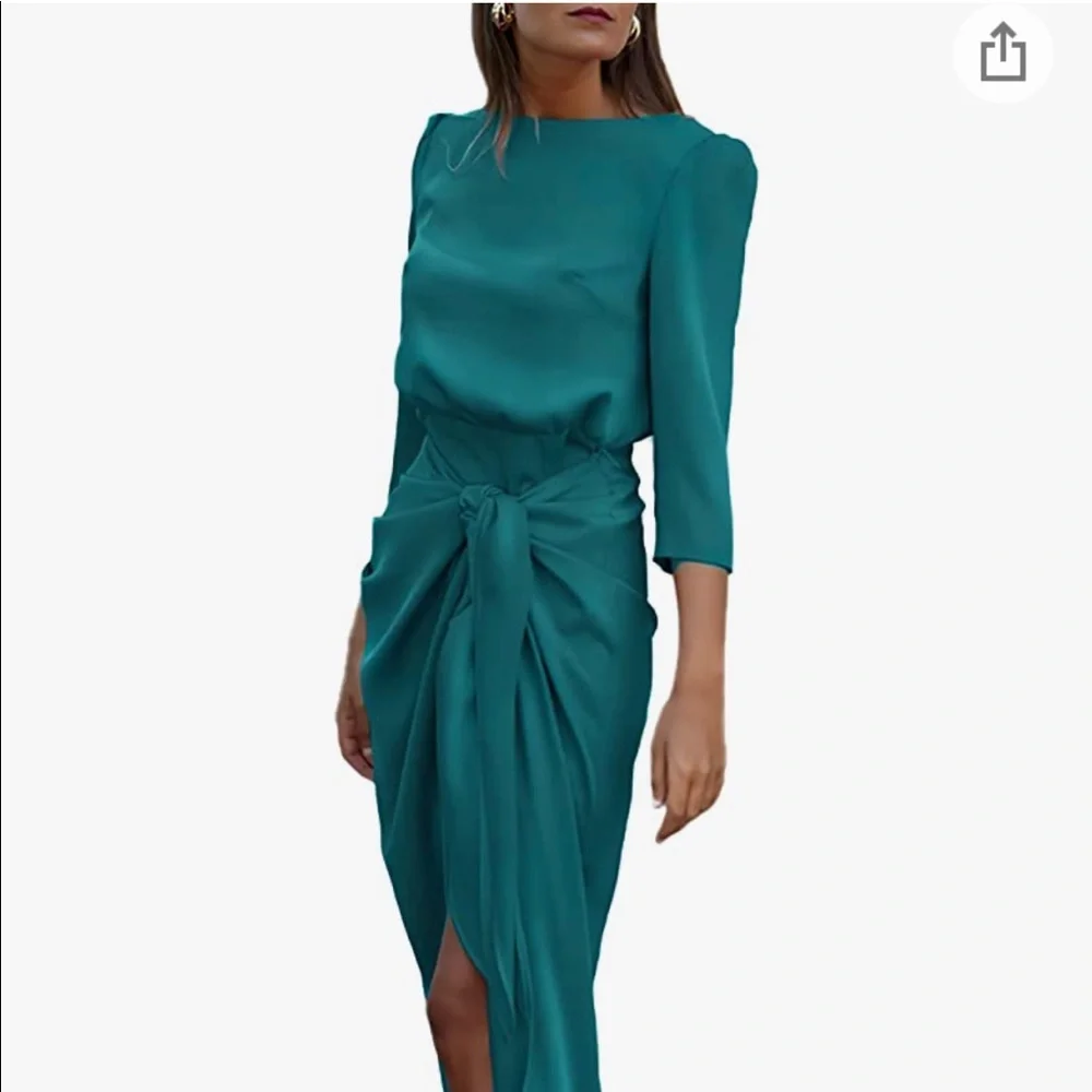Women’s Satin long sleeve tie front dress 👗 - Picture 1 of 5